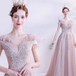 Elegant and Romantic Pink Bride Wedding, Toast, Banquet, Annual Party Performance, Host Wedding, Evening Dress